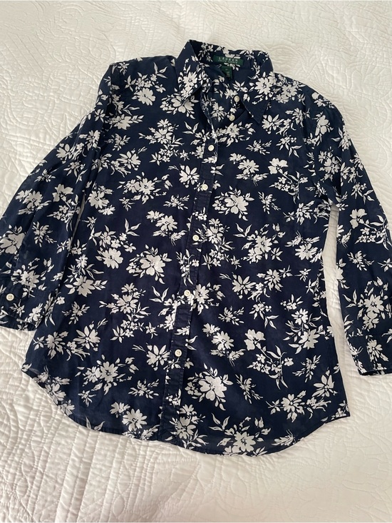 Ralph Lauren Tops - Ralph Lauren Navy and White Floral Button-Down Shirt